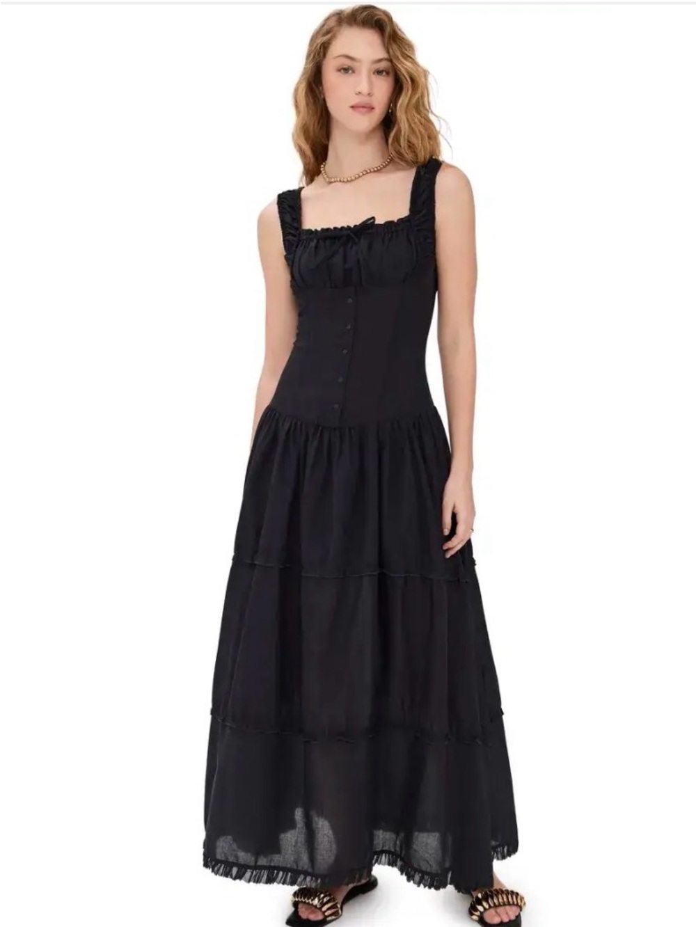 Frankie's Bikinis Black Tiered Maxi Dress